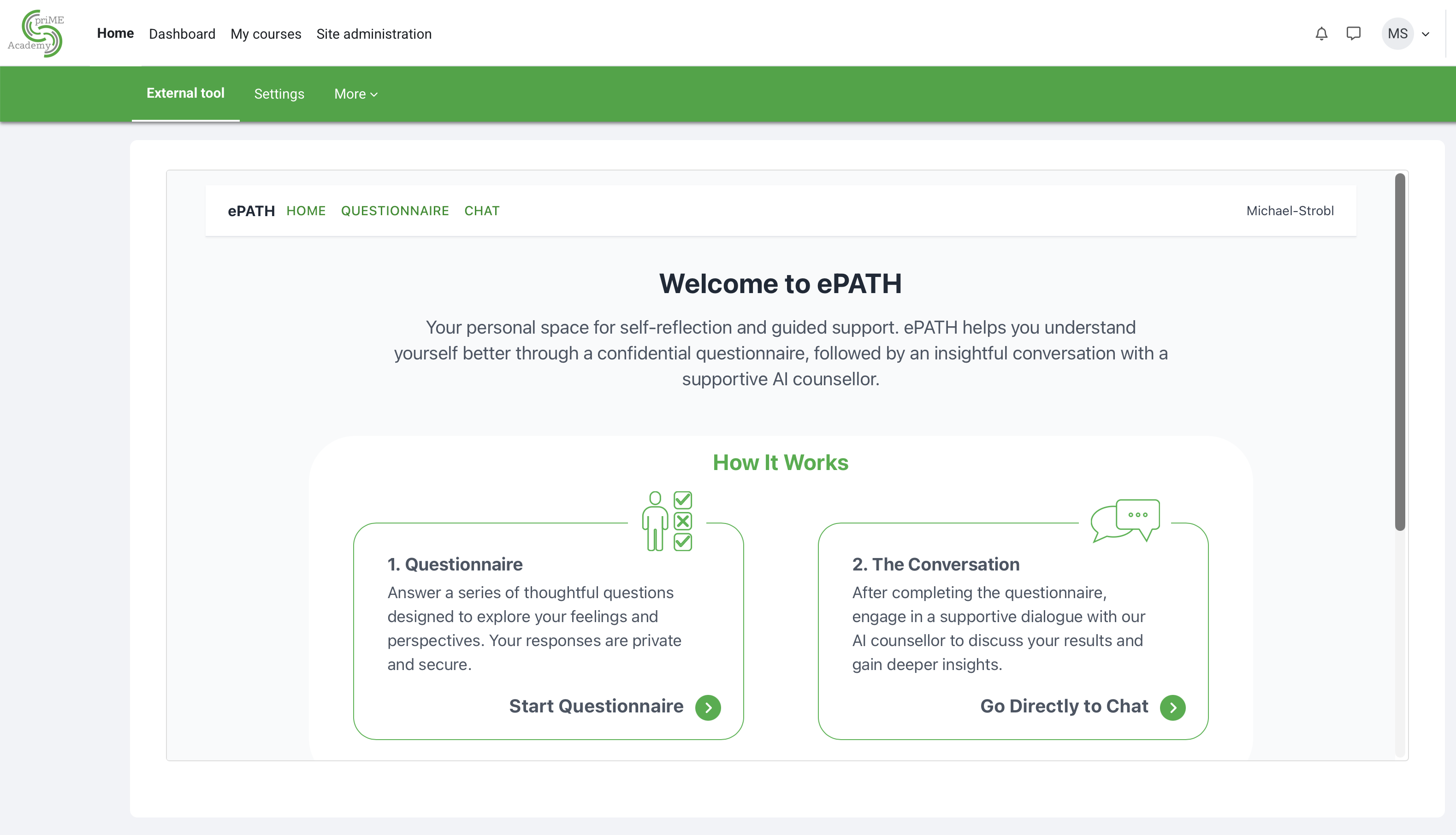 ePATH integrated into MoodleCloud via LTI 1.3